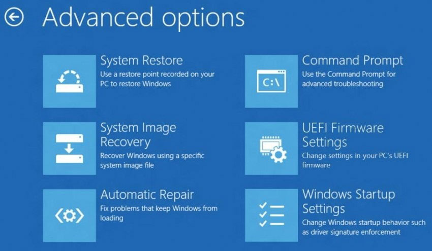 Windows Advanced options